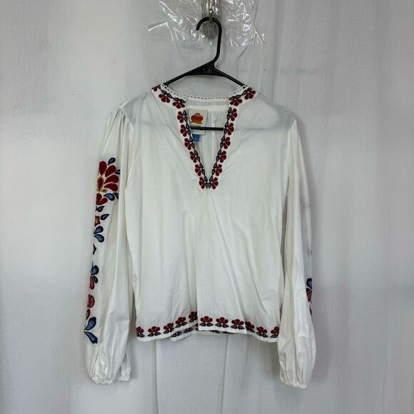Farm Rio X Ant White Floral Embroidery Peasant Boho Blouse XS - Picture 6 of 14